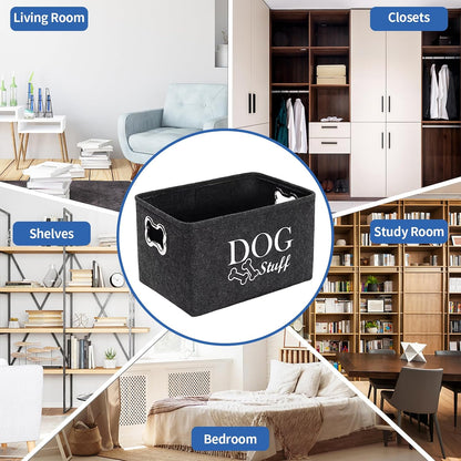 2 PCS Dog Toy Box Basket, Foldable Cat Toy Boxs Stuff Storage Baskets with Metal Handle Large Felt Storage Box for Pet Toys Clothes Accessory (38X27X25Cm)